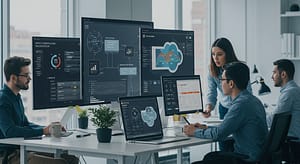 Profesionales trabajando con plataformas Oracle NetSuite, CRM, y herramientas de inteligencia comercial Cloud de 2WIN Chile